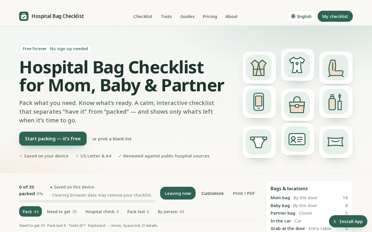 Hospital Bag Checklist screenshot