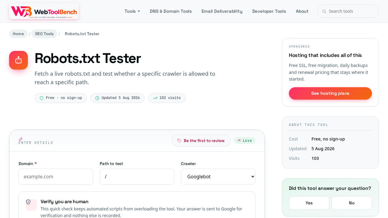 Web Tool Bench Robots.txt Tester screenshot